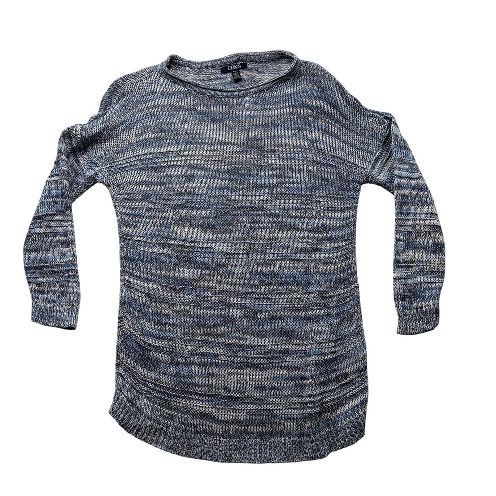 Chaps Denim Women's Blue Space Dye Cotton Linen Knit Sweater  Med #1067‎